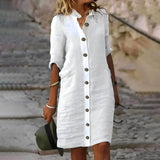 Robe Courte en Lin Xanara Avec Détails de Boutons